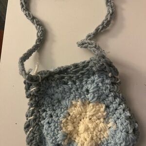 Chic Crochet Mini Bag - Blue and Cream
